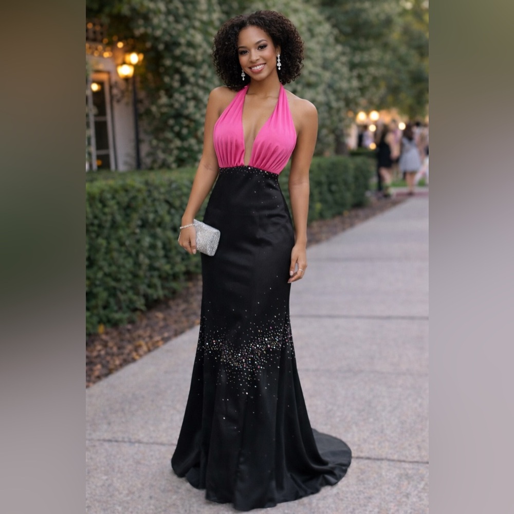 EPROM Moonlight sz 10 pink and black w/ sequins long formal dress